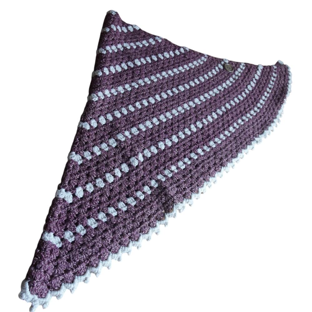 Hand Knitted Crochet Shawl Purple & White Scalloped Cottagecore Grandmacore - Picture 4 of 7